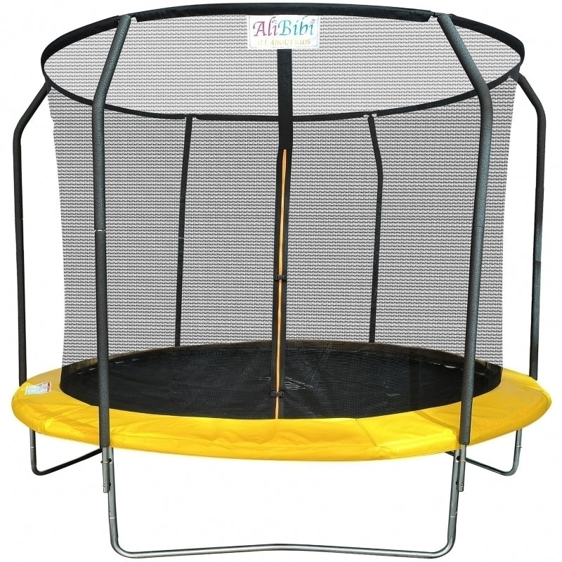 Trambulina AliBibi Fun 708, diametru 244 cm, plasa de protectie, scara, suprafata neagra, cadru 51 cm, stalpi galvanizati, 48 arcuri
