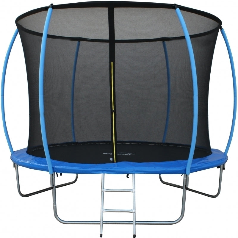 Trambulina DeHome Jumper 3010, diametru 305 cm, plasa de siguranta 163 cm, scara, stalpi curbati, structura metalica, protectie arcuri spuma si polietilena