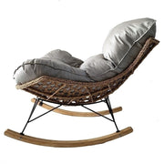 Fotoliu balansoar de gradina, terasa sau living, DeHome Luna 20, structura din ratan artificial si metal, talpi din lemn, cu perna XL inclusa, Gri-Natur