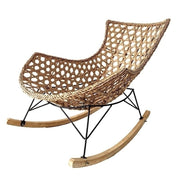 Fotoliu balansoar de gradina, terasa sau living, DeHome Luna 20, structura din ratan artificial si metal, talpi din lemn, cu perna XL inclusa, Gri-Natur