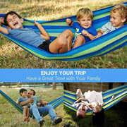 Hamac DeHome Hot 10B, material textil multicolor, greutate suportata 200 kg, sistem de prindere cu sfori, include saculet depozitare