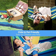 Hamac DeHome Hot 10B, material textil multicolor, greutate suportata 200 kg, sistem de prindere cu sfori, include saculet depozitare