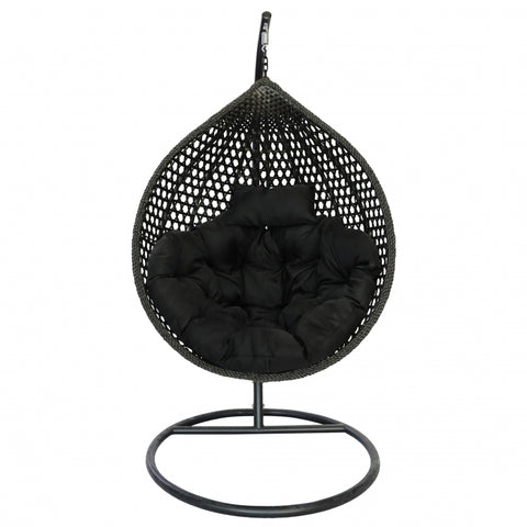 Leagan tip cuib DeHome Joy 200 negru cu suport inclus, perna neagra, greutate suportata 150 kg
