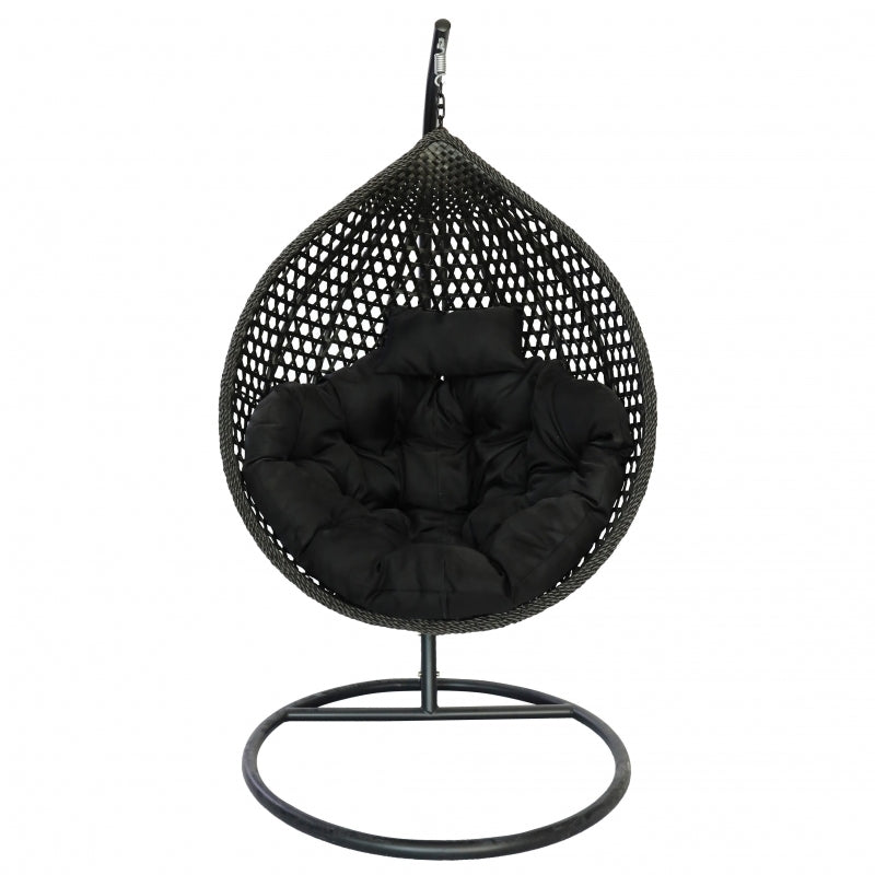 Leagan tip cuib DeHome Joy 200 negru cu suport inclus, perna neagra, greutate suportata 150 kg