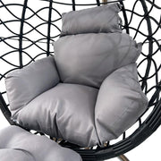 Leagan DeHome Luna 28 tip cuib cu suport picioare, perna gri inclusa, impletitura rattan negru, cadru metalic maro, suporta 150 kg, 125x105x68 cm
