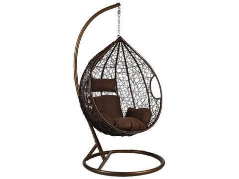 Leagan tip cuib DeHome Luna 93 maro cu suport si perna incluse, cadru metalic, 125 x latime 105 x diametru 68 cm, greutate suportata 150 kg