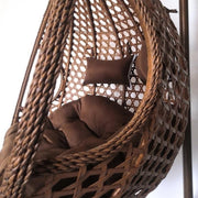 Leagan dublu DeHome Luna 600 tip cuib cu suport, perna maro, 120 x 130 x 75 cm, greutate suportata 200 kg, tehnoratan si otel