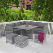 Mobilier de gradina DeHome MG960G, 8 locuri, coltar, tabureti, masa patrata, culoare gri
