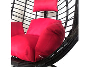 Leagan tip cuib DeHome Luna 24, negru, cu suport metalic maro si perna rosie inclusa, impletitura sintetica, 125x105x68 cm, greutate suportata 150 kg