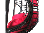 Leagan tip cuib DeHome Luna 24, negru, cu suport metalic maro si perna rosie inclusa, impletitura sintetica, 125x105x68 cm, greutate suportata 150 kg