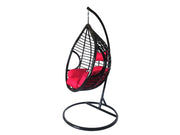 Leagan tip cuib DeHome Luna 24, negru, cu suport metalic maro si perna rosie inclusa, impletitura sintetica, 125x105x68 cm, greutate suportata 150 kg