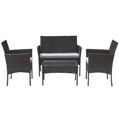 Set mobilier de gradina DeHome MG100, canapea, scaune si masuta incluse, culoarea maro