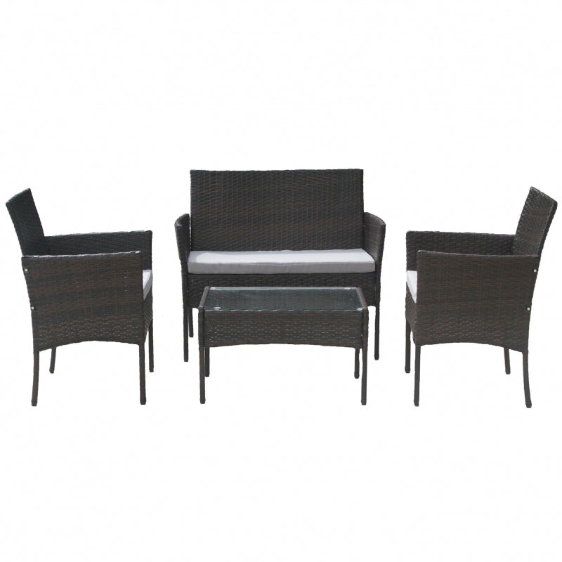 Set mobilier de gradina DeHome MG100, canapea, scaune si masuta incluse, culoarea maro