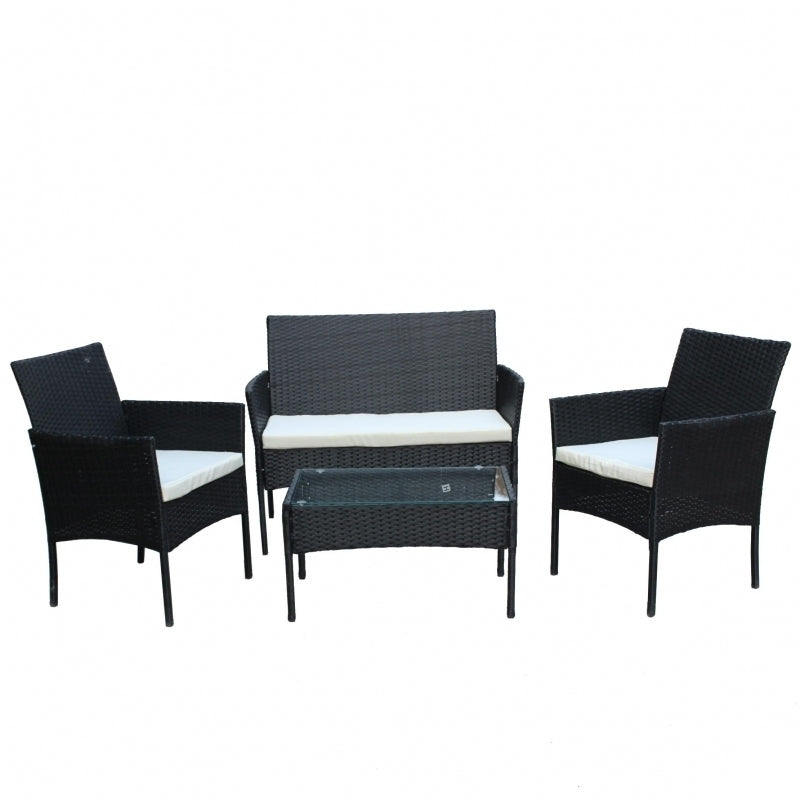 Set mobilier de gradina DeHome MG100, canapea, scaune si masuta incluse, culoarea neagra