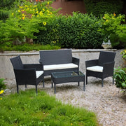 Set mobilier de gradina DeHome MG100, canapea, scaune si masuta incluse, culoarea neagra