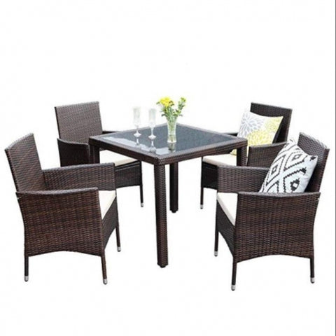 Set mobilier de gradina DeHome MG130, 4 locuri, masa si scaune incluse, Maro