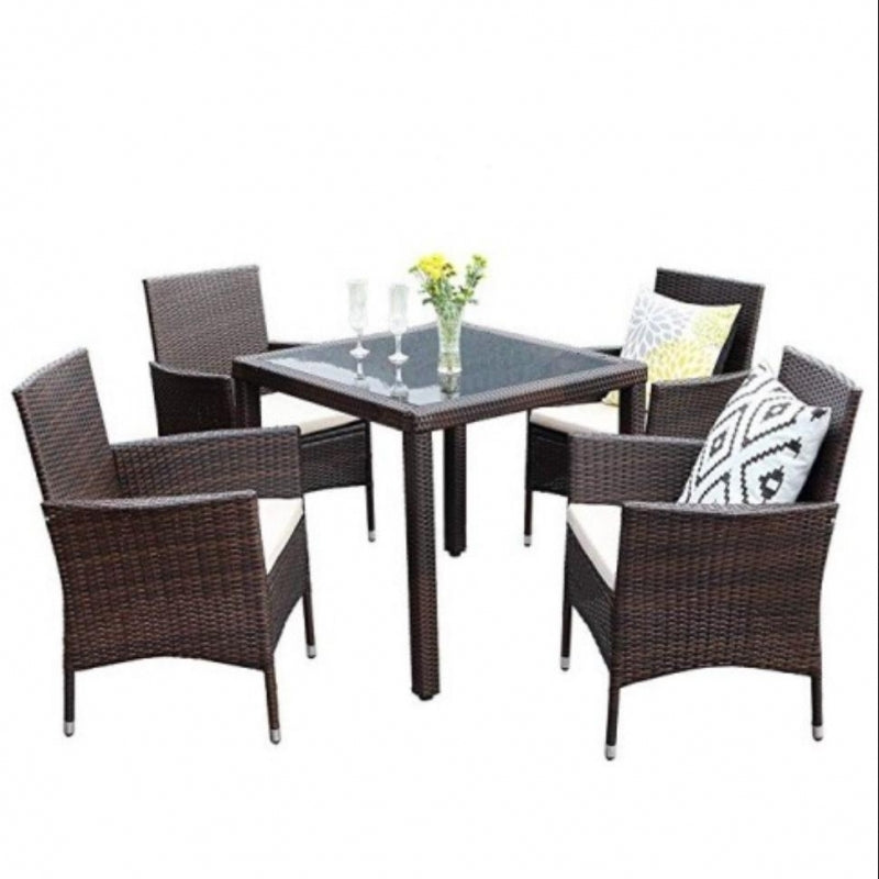 Set mobilier de gradina DeHome MG130, 4 locuri, masa si scaune incluse, Maro