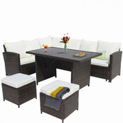 Set mobilier de gradina DeHome MG190, 8 locuri, canapea, coltar, masa Maro