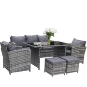 Set mobilier de gradina DeHome MG2000, 7 locuri, canapea, fotolii, masa, tabureti Gri