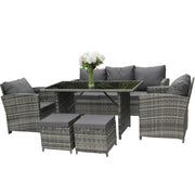 Set mobilier de gradina DeHome MG2000, 7 locuri, canapea, fotolii, masa, tabureti Gri
