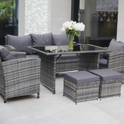 Set mobilier de gradina DeHome MG2000, 7 locuri, canapea, fotolii, masa, tabureti Gri