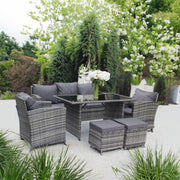 Set mobilier de gradina DeHome MG2000, 7 locuri, canapea, fotolii, masa, tabureti Gri