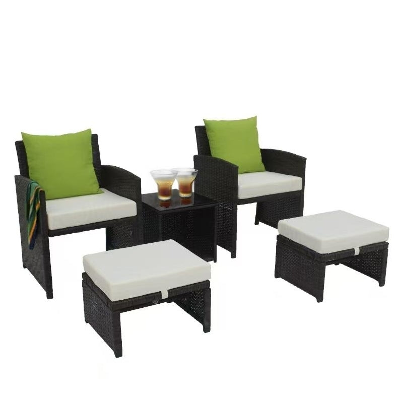 Set mobilier de gradina DeHome MG221M, 4 locuri, fotolii, tabureti, masuta cafea, culoare maro