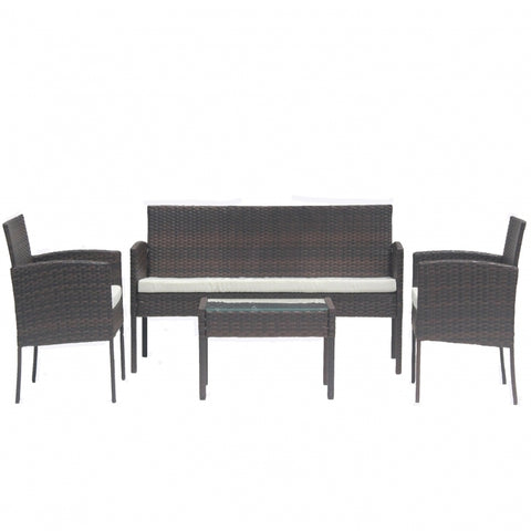 Set mobilier de gradina DeHome MG410, canapea, fotolii si masuta incluse, culoare maro