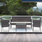 Set mobilier de gradina DeHome MG410, canapea, fotolii si masuta incluse, culoare maro