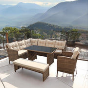 Set mobilier de gradina DeHome MG560, 10 locuri, canapea, coltar, fotolii, banca, masa coffee
