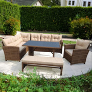 Set mobilier de gradina DeHome MG560, 10 locuri, canapea, coltar, fotolii, banca, masa coffee