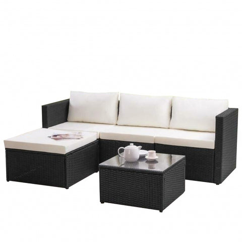 Set mobilier de gradina DeHome MG660, 4 locuri, canapea tip sezlong, masa Negru