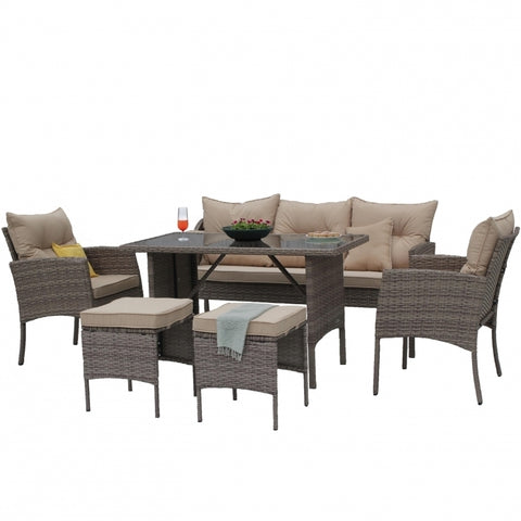 Set mobilier de gradina DeHome Zafir 781, 7 locuri, masa, canapea, fotolii, tabureti Coffee