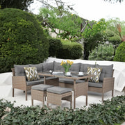 Set mobilier de gradina DeHome MG790, 8 locuri, masa, canapele, tabureti Coffee