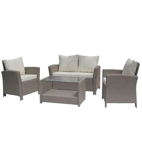 Set mobilier de gradina DeHome MG800, canapea, fotolii si masuta incluse, culoare galben maroniu