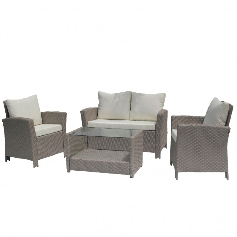 Set mobilier de gradina DeHome MG800, canapea, fotolii si masuta incluse, culoare galben maroniu