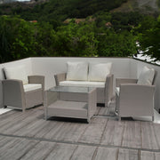 Set mobilier de gradina DeHome MG800, canapea, fotolii si masuta incluse, culoare galben maroniu