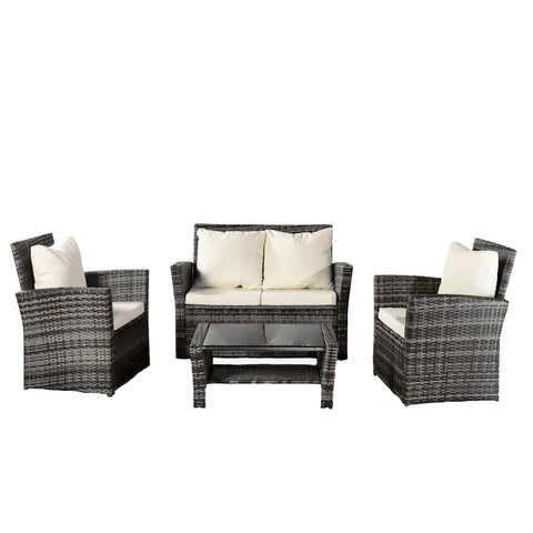 Set mobilier de gradina DeHome MG900, canapea, fotolii si masuta incluse, culoare gri