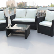 Set mobilier de gradina DeHome MG900, canapea, fotolii si masuta incluse, culoare negru