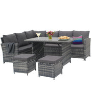 Set mobilier de gradina DeHome Zafir 190 Gray, 8 locuri, canapea, coltar, masa, design modern, culoare gri