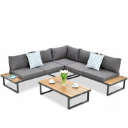 Set mobilier de gradina DeHome Zafir 312 Gray, 5 locuri, coltar generos, masuta cafea, design modern, culoare gri