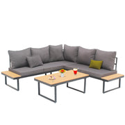 Set mobilier de gradina DeHome Zafir 312 Gray, 5 locuri, coltar generos, masuta cafea, design modern, culoare gri