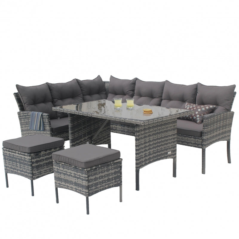 Set mobilier de gradina DeHome Zafir 790, 8 locuri, masa, canapele, tabureti, culoare Gri