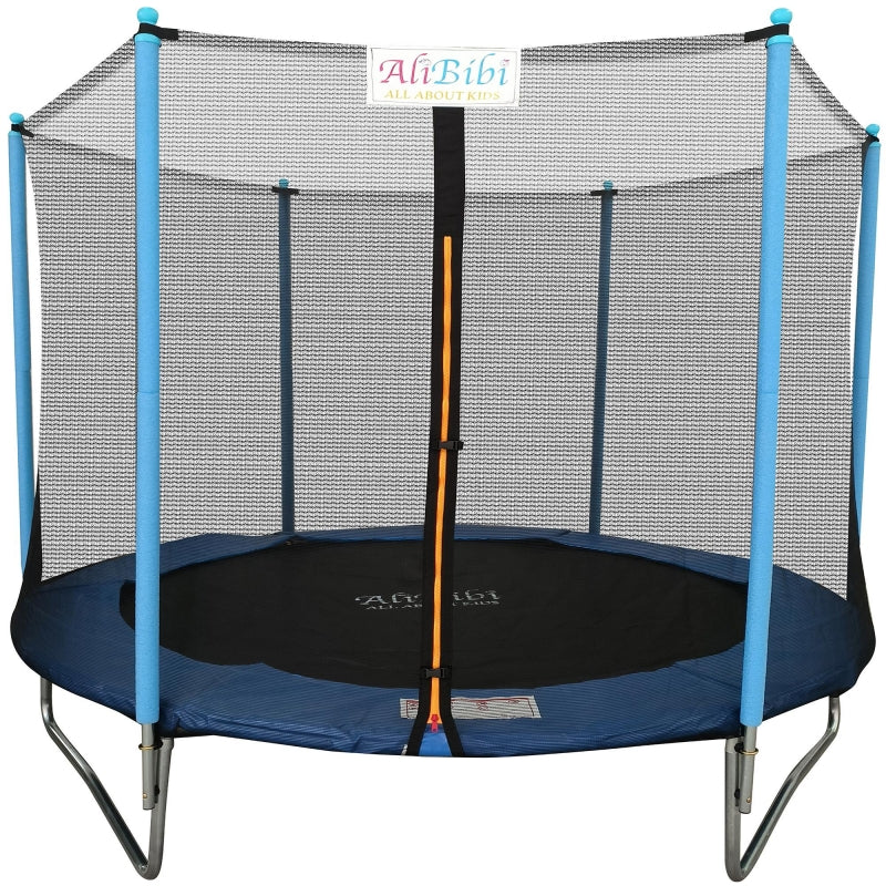 Trambulina AliBibi Fun 510, diametru 305 cm, cu plasa de siguranta PE, scara, structura otel galvanizat, suprafata sarit neagra