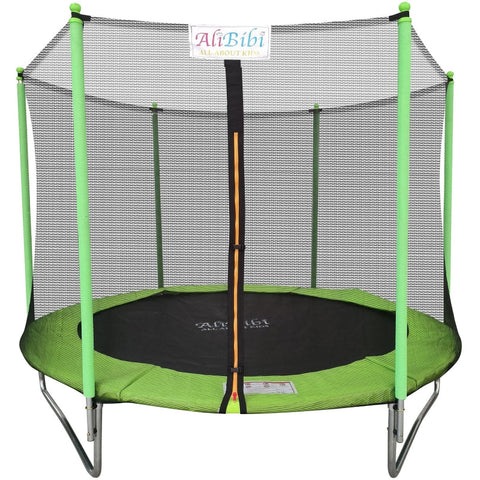 Trambulina AliBibi Fun 606, diametru 183 cm, plasa siguranta PE, scara, 36 arcuri si stalpi otel galvanizat, suprafata neagra