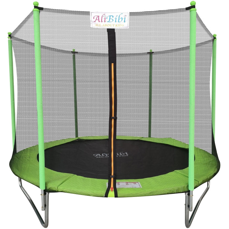Trambulina AliBibi Fun 606, diametru 183 cm, plasa siguranta PE, scara, 36 arcuri si stalpi otel galvanizat, suprafata neagra