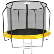 Trambulina AliBibi Fun 706, diametru 183 cm, plasa de siguranta PE, scara, 36 arcuri galvanizate, cadru 50 cm, stalpi spuma EPE, galben