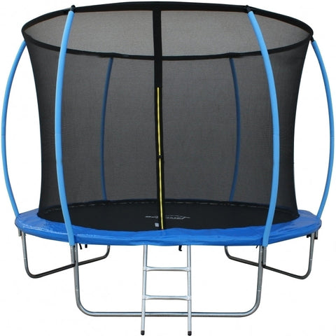 Trambulina DeHome Jumper 3010, diametru 305 cm, plasa de siguranta 163 cm, scara, stalpi curbati, structura metalica, protectie arcuri spuma si polietilena