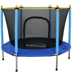Trambulina copii DeHome Jumper 55, diametru 140 cm, plasa de siguranta, structura metalica, suprafata sarit polipropilena, pentru exterior si interior